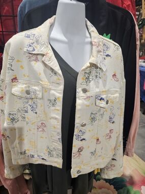 Cream Cartoon Print Denim Jacket